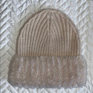 Nine West Tan Knit Beanie with Faux Fur